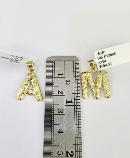 10k Yellow Gold Initials Charm Pendant A-Z Nugget Alphabets Men Women Real