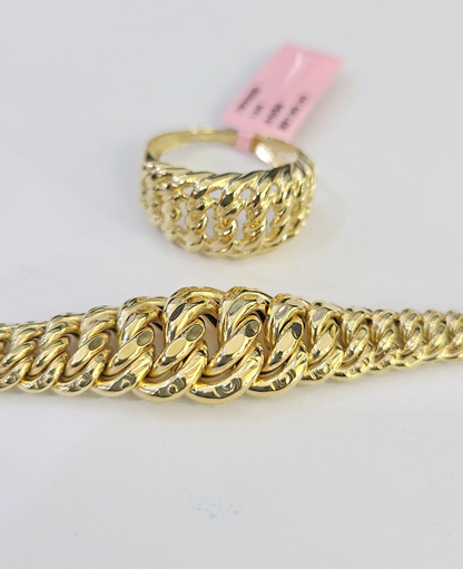 14K Gold Princesa Ring Bracelet 7.5" 7mm Real Yellow SET Flat Byzantine 14Kt