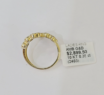 Real 10k Yellow Gold Diamond Ladies Ring Women Casual Engagement Wedding