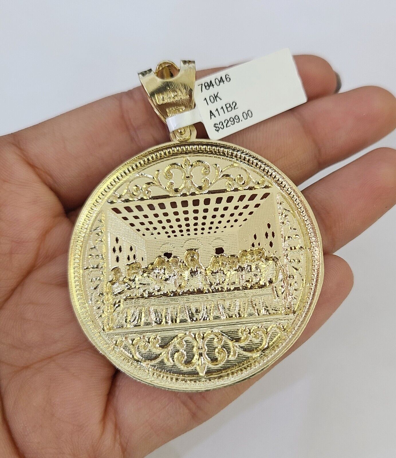 10K yellow gold Last Supper pendant and Franco chain necklace set by Reva Jeweler