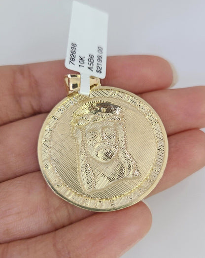 Real 10k Gold Byzantine Chain Jesus Charm Pendant SET 3mm 22 Inch Men's Necklace