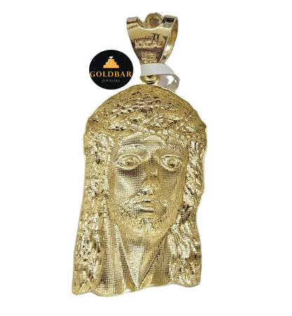 Real 10k Yellow Gold Charm Pendant Jesus Face Head 2.2 Inch /  10KT