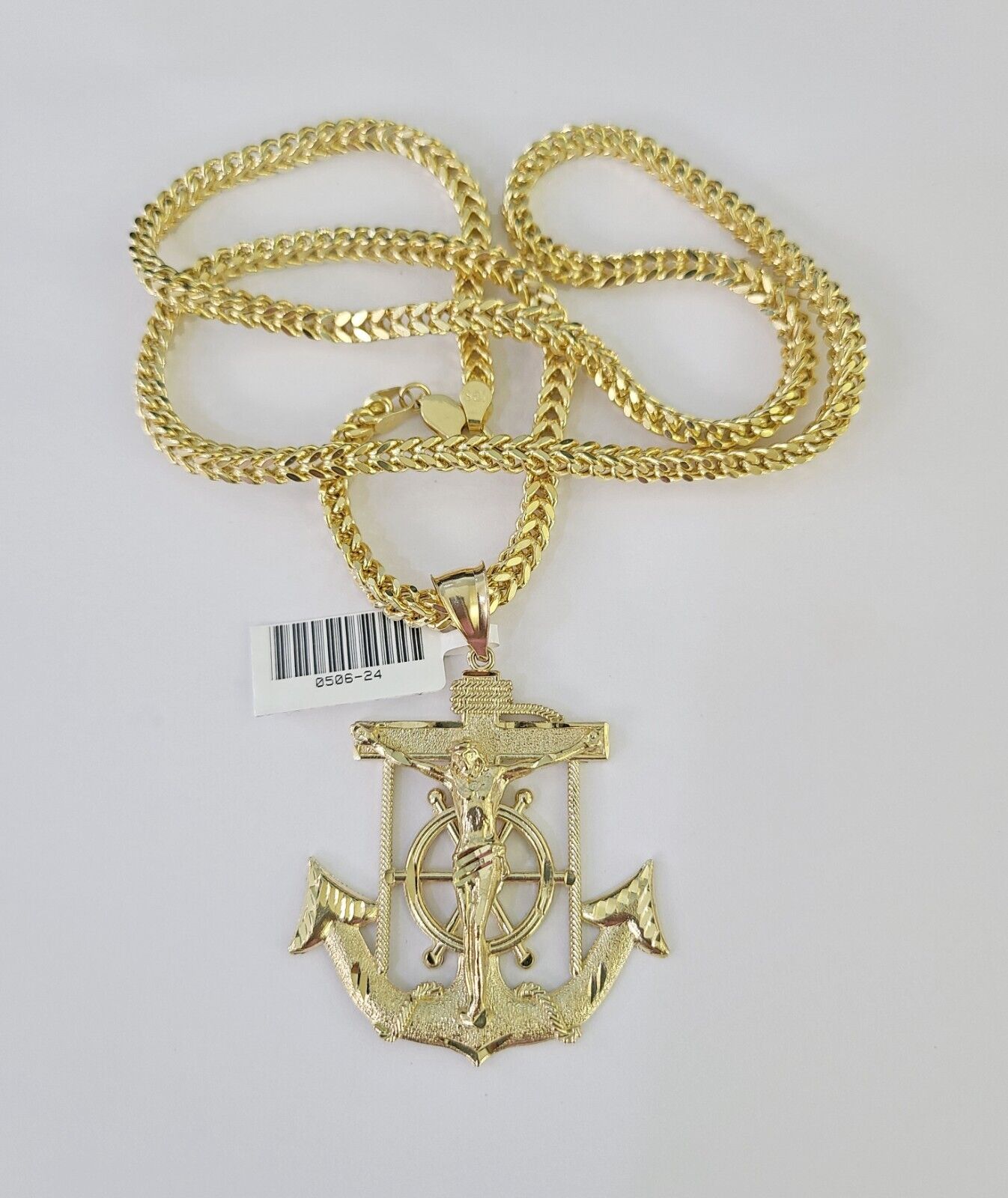 Detailed 4mm Franco chain with gold Jesus anchor pendant design