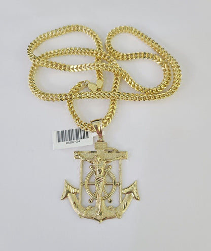 Detailed 4mm Franco chain with gold Jesus anchor pendant design