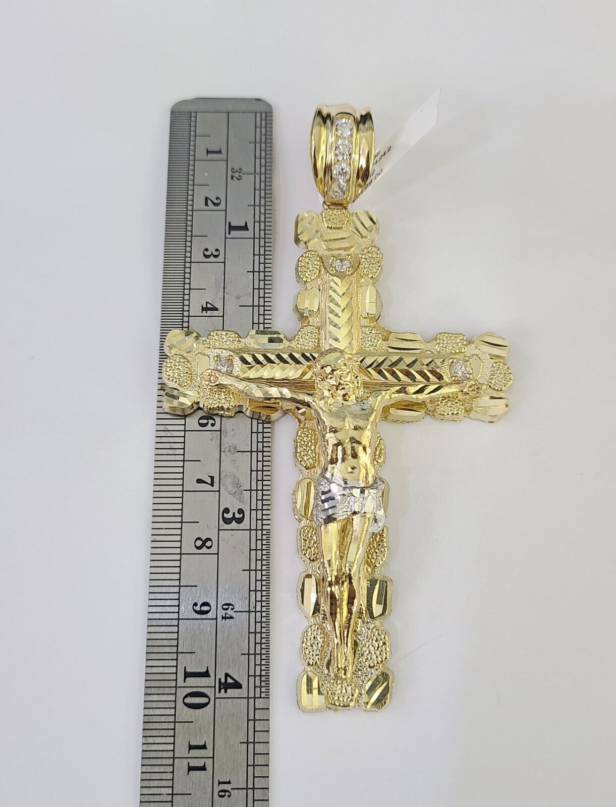 10K yellow gold Jesus cross pendant and Franco chain necklace set by Reva Jeweler
