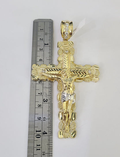 10K yellow gold Jesus cross pendant and Franco chain necklace set by Reva Jeweler