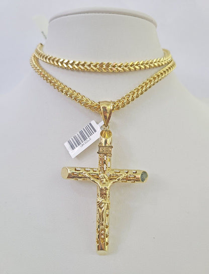 Polished 10K gold INRI cross pendant necklace with chain links