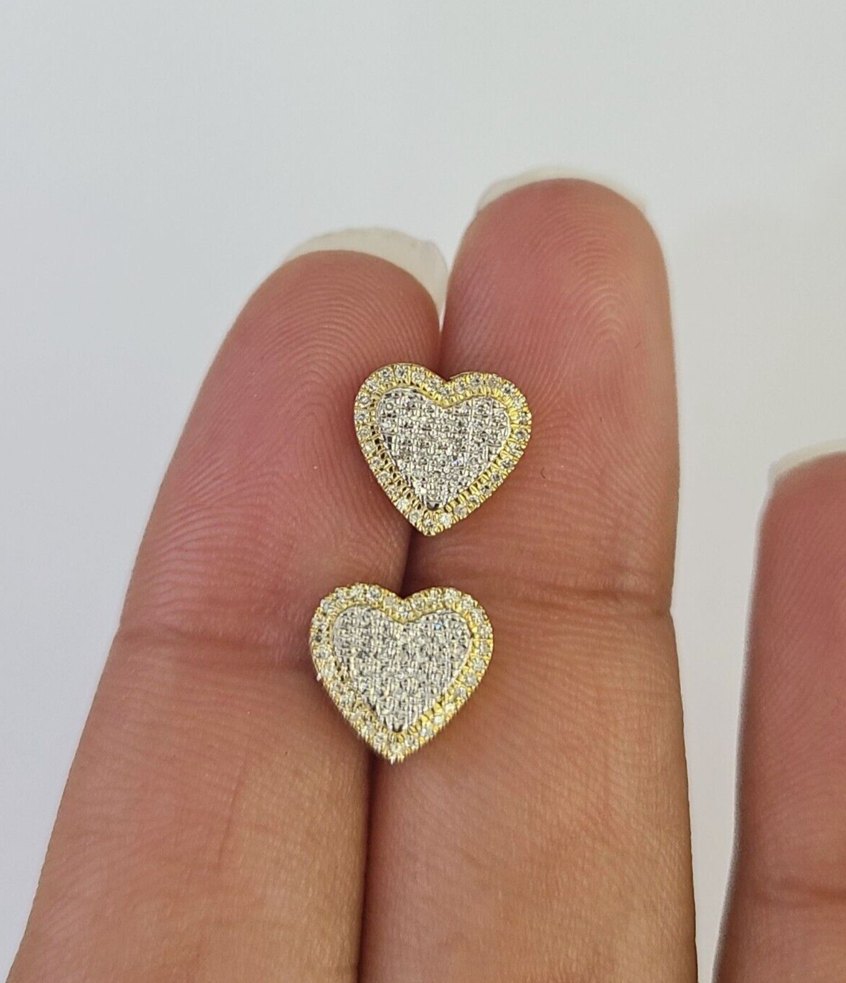10k Heart Diamond Earrings Real Screw-Back Ladies / Women Studs Yellow Gold