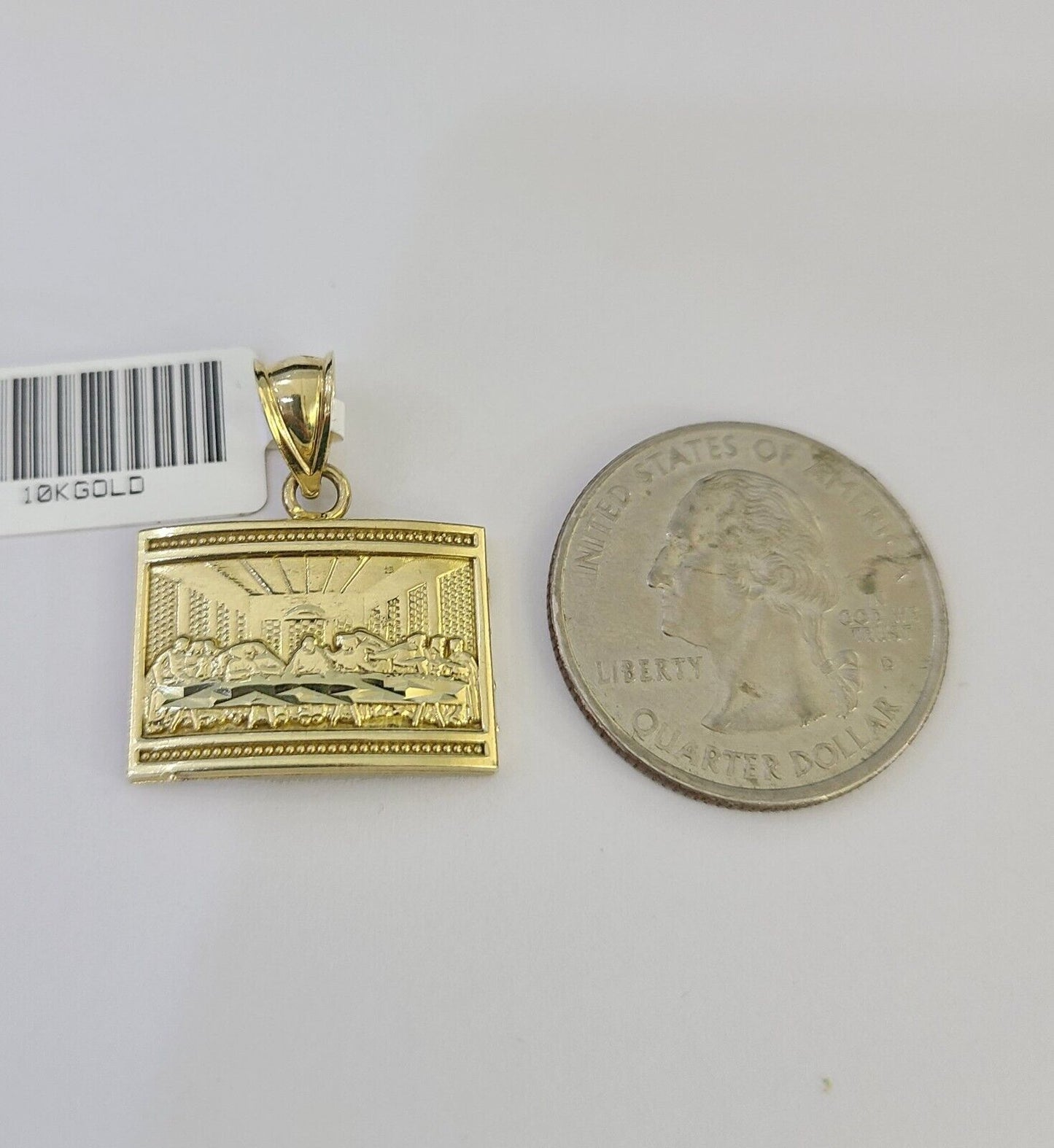 10k Solid Gold Cuban Curb Chain Last Supper Pendant 2mm 18"-24" SET Necklace