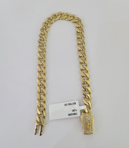 Real 10k Gold Monaco link Bracelet 7mm 7" 8" 10kt Men Women Box Clasp Genuine