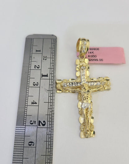 Real 14k Chain Cross Charm Set Miami Cuban Link 5mm 18"-30" Necklace Pendant