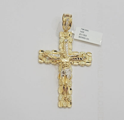 Real 14k Gold Chain Cross Pendant Necklace SET Miami Cuban Link 7mm 22"-28" 14kt