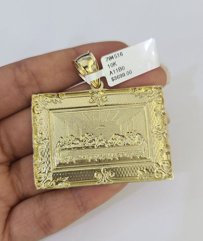 Real 10k Rope Chain Last Supper Charm Set 8mm 20"-30" Inch Necklace Gold