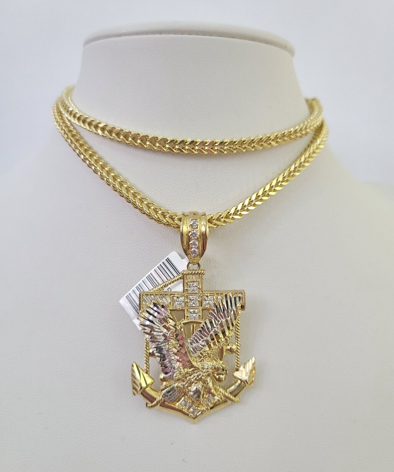 Polished 10K gold eagle anchor pendant necklace with chain links