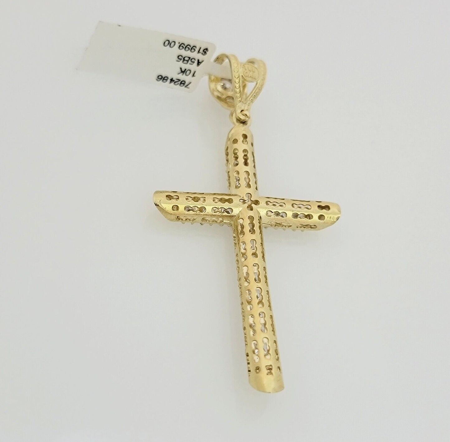 Real 10k Gold Chain Cross Charm Pendant Set Solid 4mm 22 Inch Rope Necklace Mens