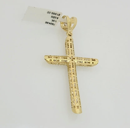 Real 10k Gold Chain Cross Charm Pendant Set Solid 4mm 22 Inch Rope Necklace Mens