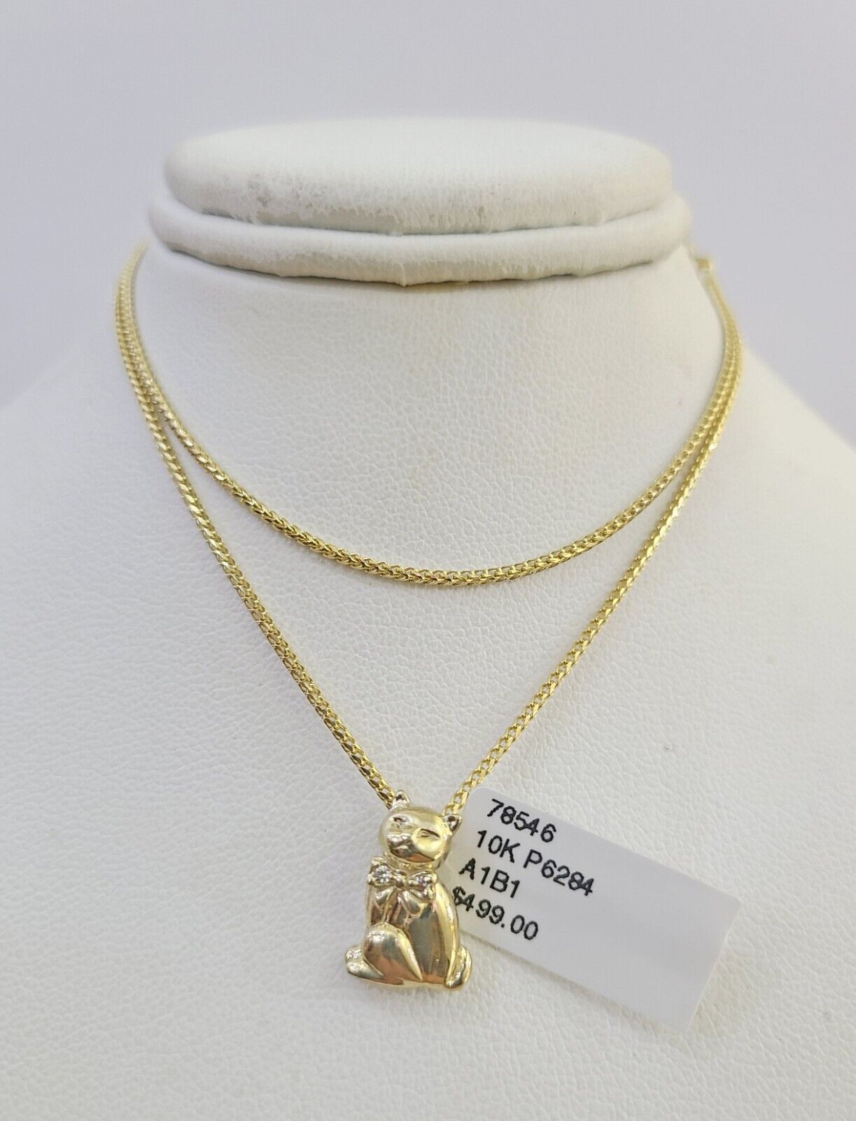 10K Solid Franco Chain Dog Pendant Charm Necklace 16"-22" 1mm Gold Ladies
