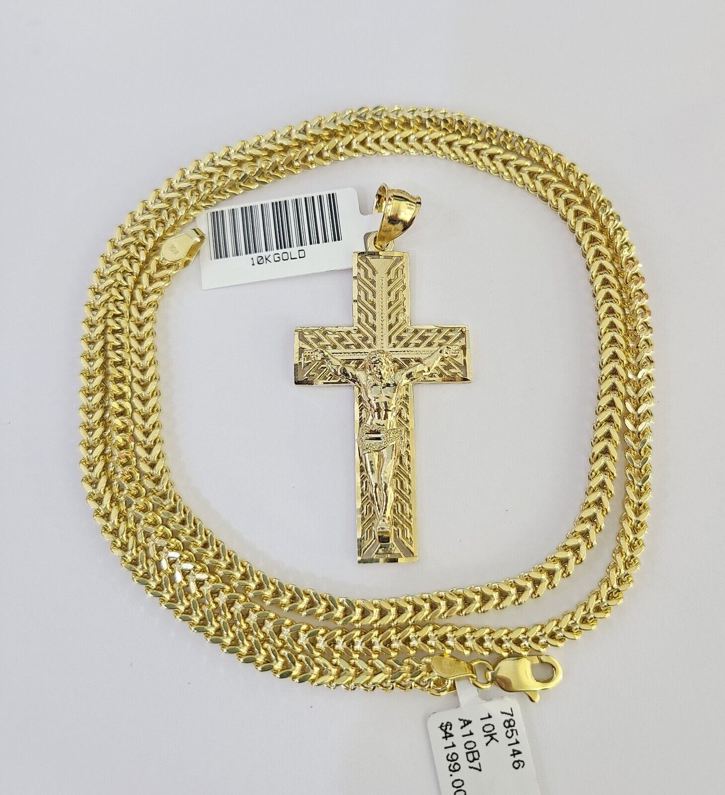 Polished 10K gold Jesus cross pendant necklace with chain links
