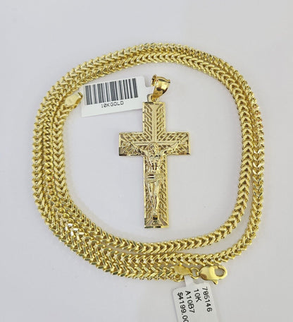 Polished 10K gold Jesus cross pendant necklace with chain links