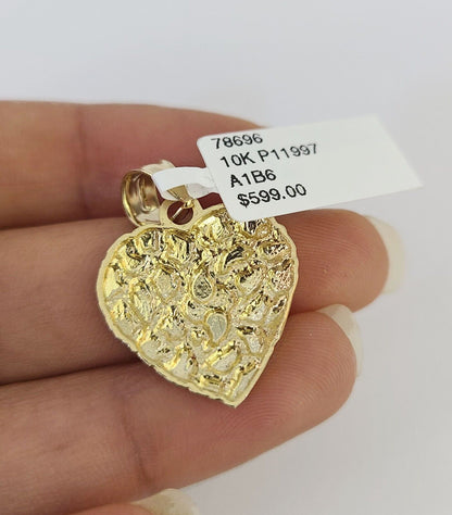 10k Solid Gold Cuban Curb Chain Hearts Pendant 2mm 18"-24" SET Necklace