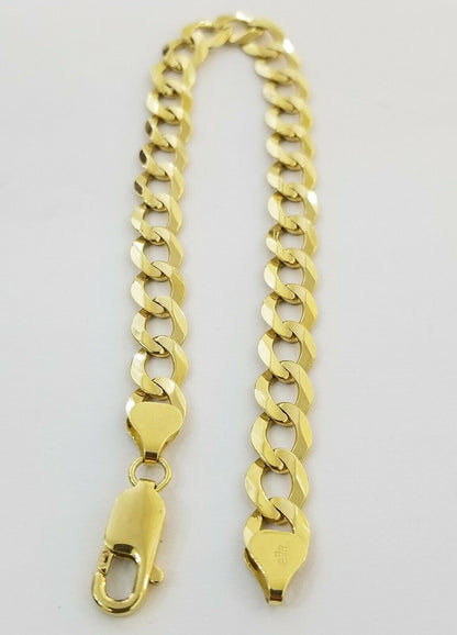 9MM Solid 14k Yellow Gold Cuban Link Bracelet 8" 9" REAL Mens Lobster, Necklace