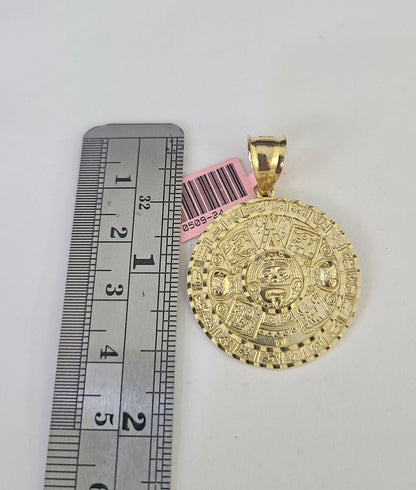 Real 14k Solid Chain Mayan Calendar Charm Set Miami Cuban 3mm Necklace Pendant