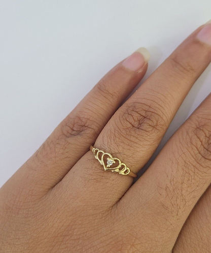 Real 10k Yellow Gold Hearts Ring For Ladies 10Kt Genuine All Sizes