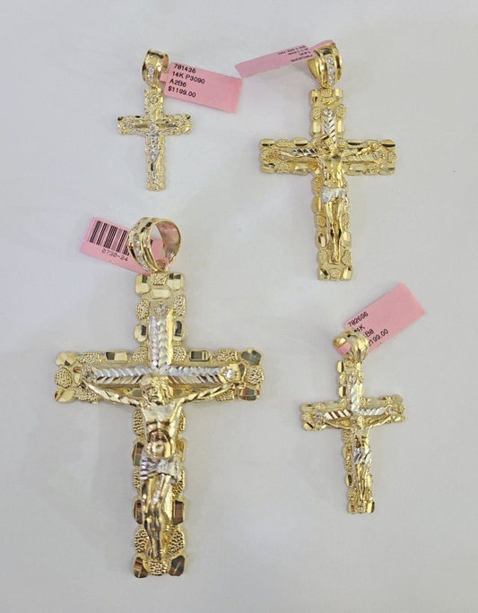 Real 14k Yellow Gold Jesus Cross Charm Pendant Men's 4" 3" 2" 1.5-2"