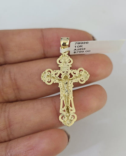 10K gold Franco chain necklace with Jesus cross pendant charm by Reva Jeweler