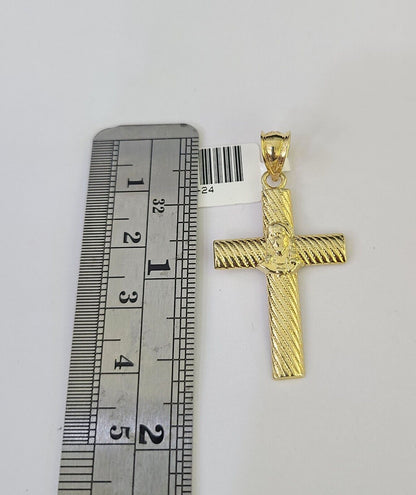 Polished 10K gold Jesus cross pendant necklace with chain links