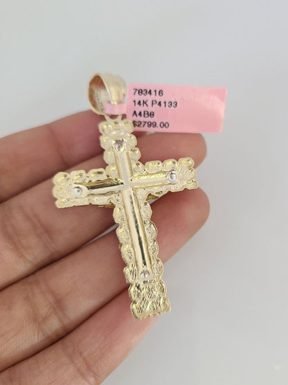 14k Gold Rope Chain Necklace Set 6mm Nugget Cross Charm Pendant 18"-28" inch
