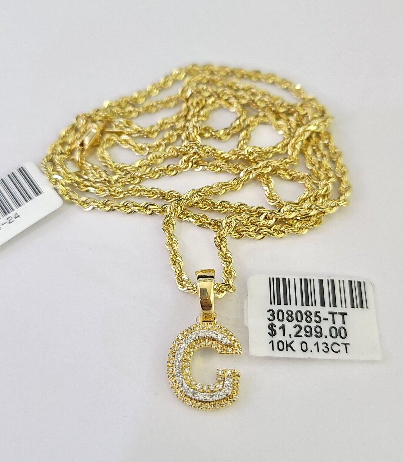 G initial clasp and chain detail