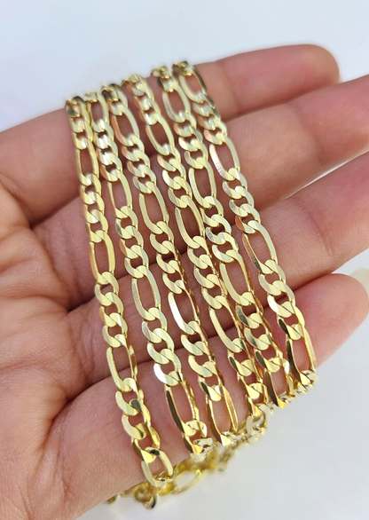 10K Solid Figaro Link Chain Necklace Yellow Gold 4mm 20" 22" 24" 10kt