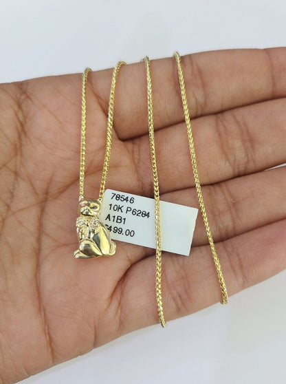 10K Solid Franco Chain Dog Pendant Charm Necklace 16"-22" 1mm Gold Ladies