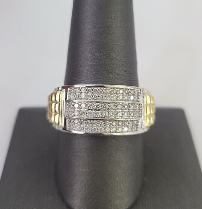 Real 10k Diamond Mens Ring Band Yellow Gold Casual Genuine Natural Wedding