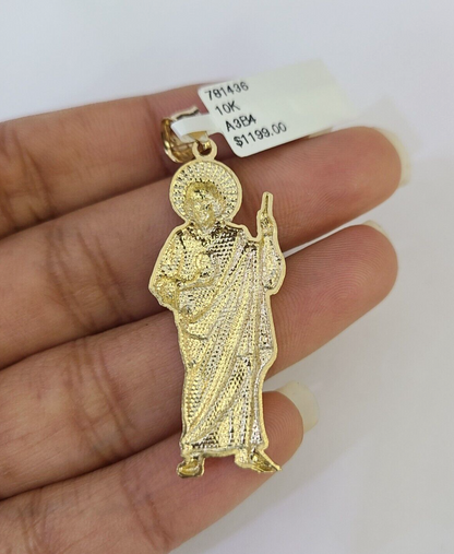 10k Solid Rope Chain 3mm Saint Jude Pendant Charm Necklace SET 18-26 in