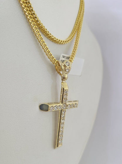 10K Gold Franco Chain Jesus Cross Charm Pendant 20-26 inches 2.5mm REAL Yellow