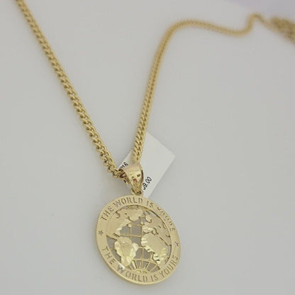 Real 10k Gold Chain Pendant SET World's Your Charm Miami Cuban Link Necklace 22"