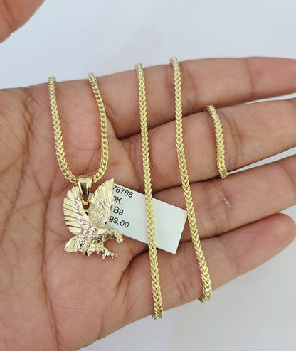 Detailed 2mm Franco chain with gold eagle pendant charm design