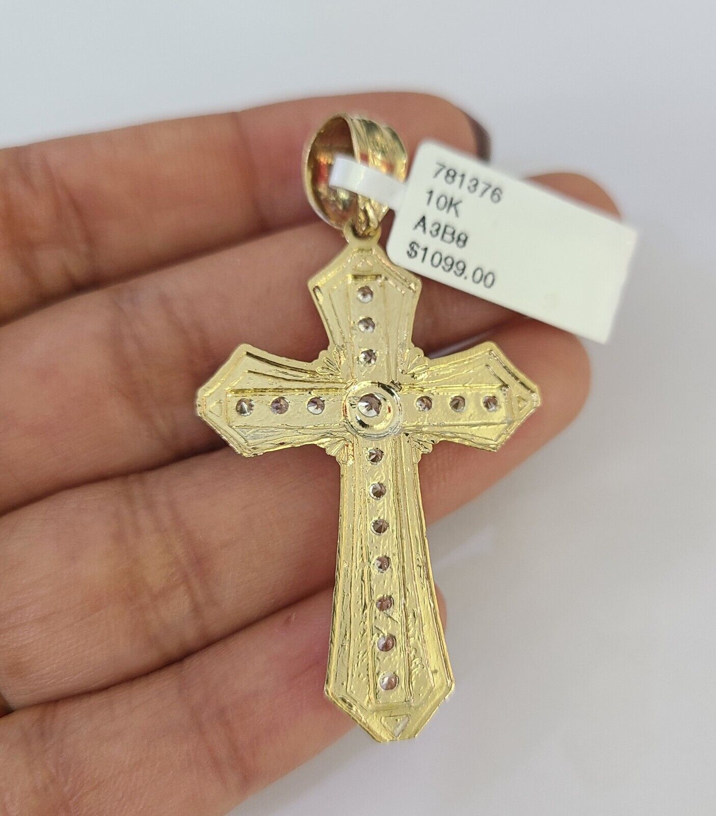 Polished 10K gold Jesus cross pendant necklace with chain links