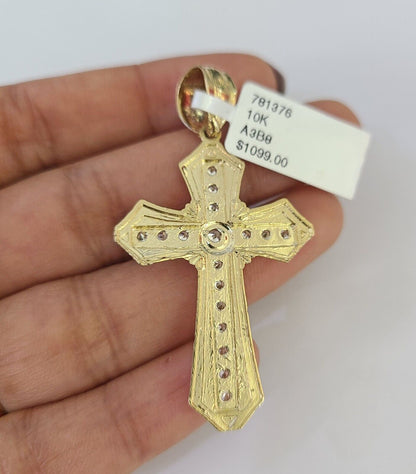 Polished 10K gold Jesus cross pendant necklace with chain links
