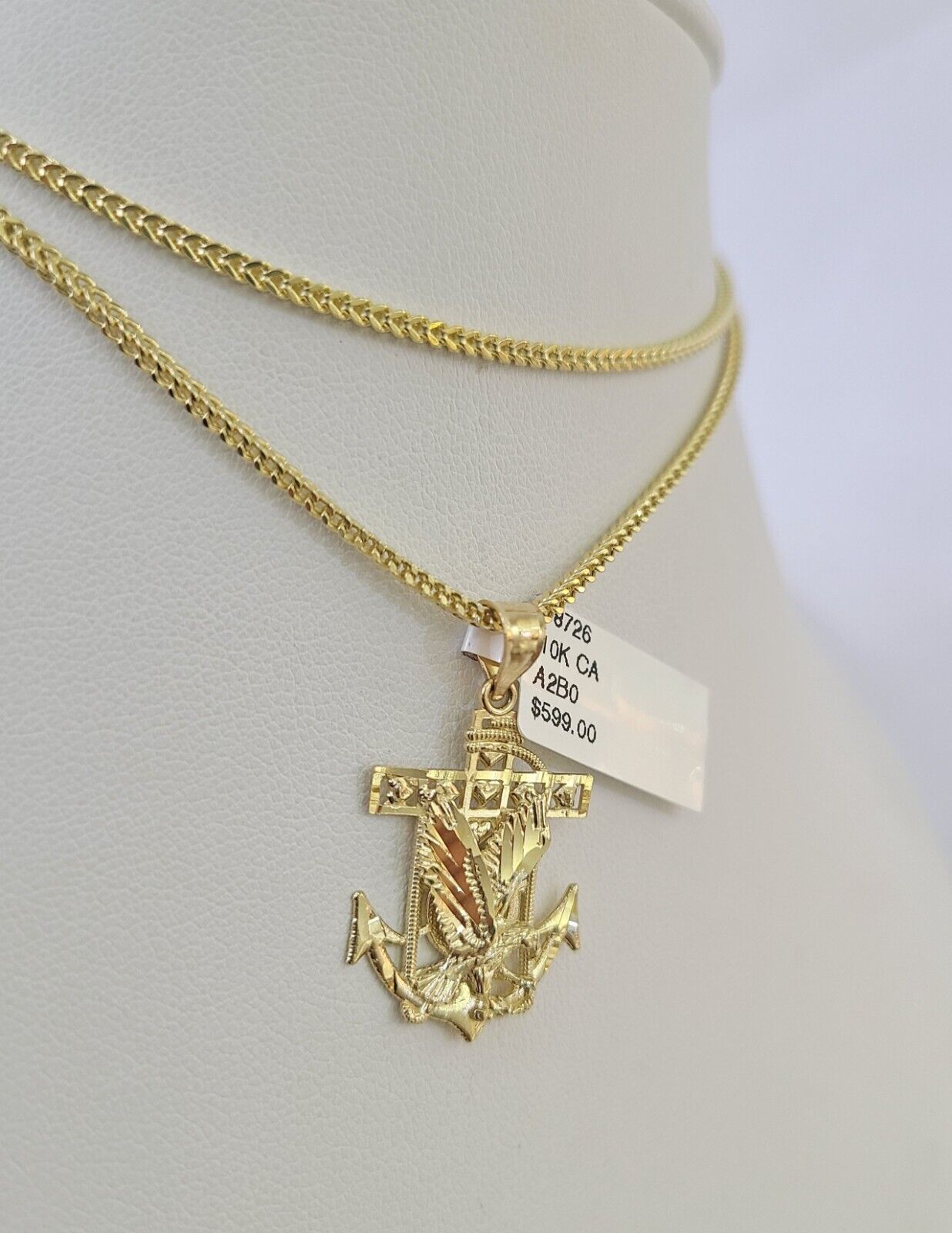 10K gold Franco chain necklace with eagle anchor pendant charm by Reva Jeweler