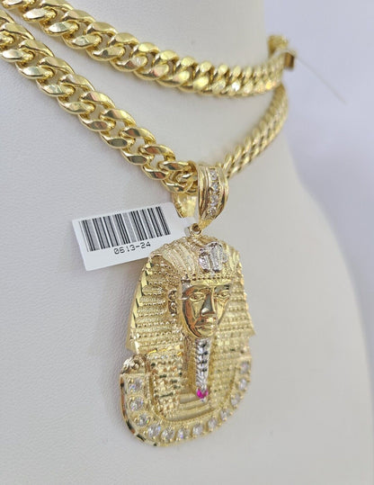 10K Miami Cuban Link Chain Pharaoh Pendent Charm 8mm 20"-30" Necklace Gold