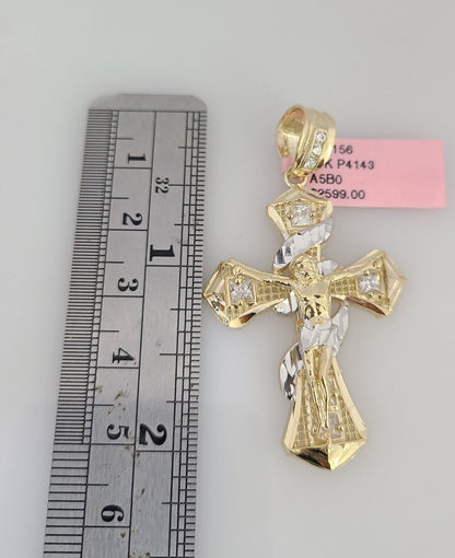 14K Gold Necklace Chain Jesus Spiral Cross Charm Turkish Byzantine 4mm 24"