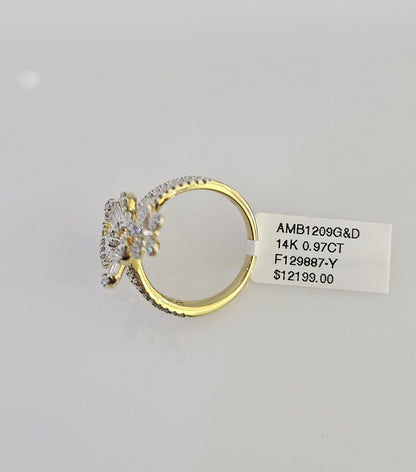 Real 10k Flowers Diamond Ladies Ring Women Casual 10Kt Yellow Gold All Sizes
