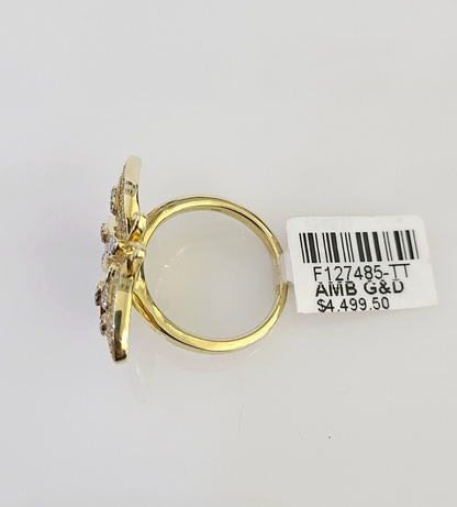 Real 10k Butterfly Diamond Ladies Ring Women Casual 10Kt Yellow Gold All Sizes