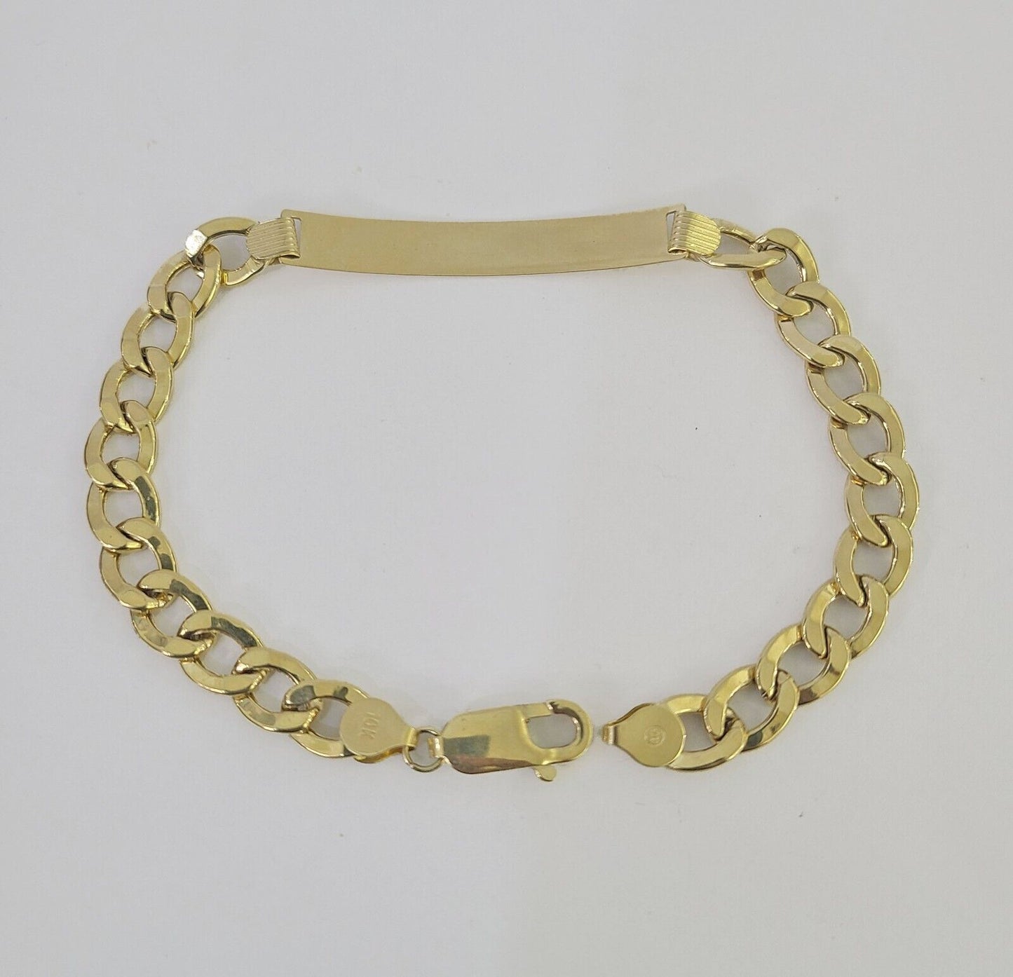 Polished 10K Yellow Gold Cuban Link ID Bracelet for Men and Women