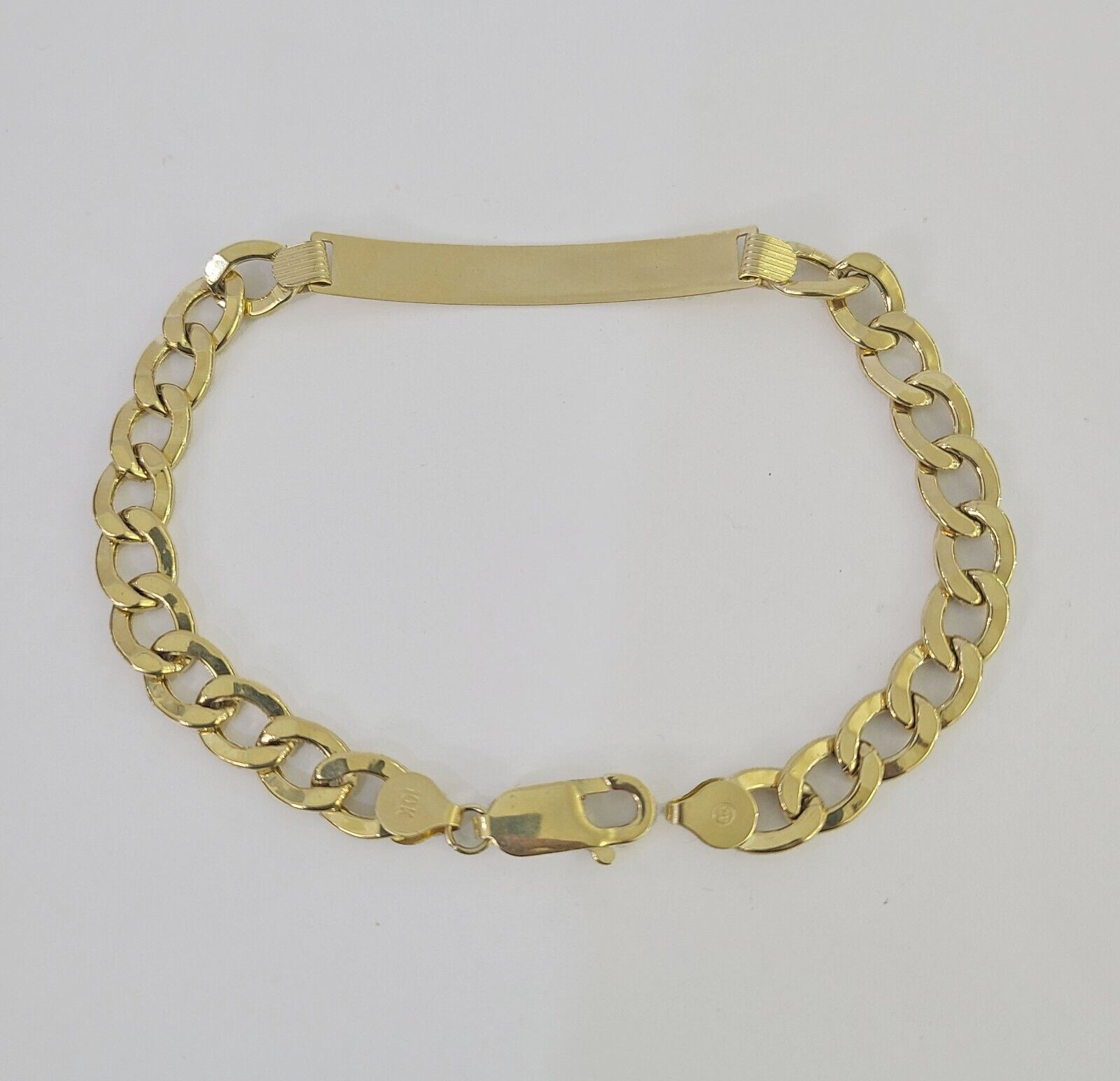 Polished 10K Yellow Gold Cuban Link ID Bracelet for Men and Women