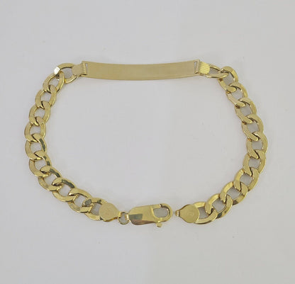 Polished 10K Yellow Gold Cuban Link ID Bracelet for Men and Women