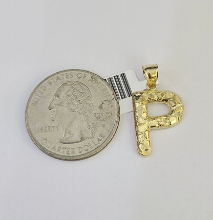 10k Gold Initial P Charm Rope Chain 16"-26" 2.5mm SET Necklace Alphabet Pendant
